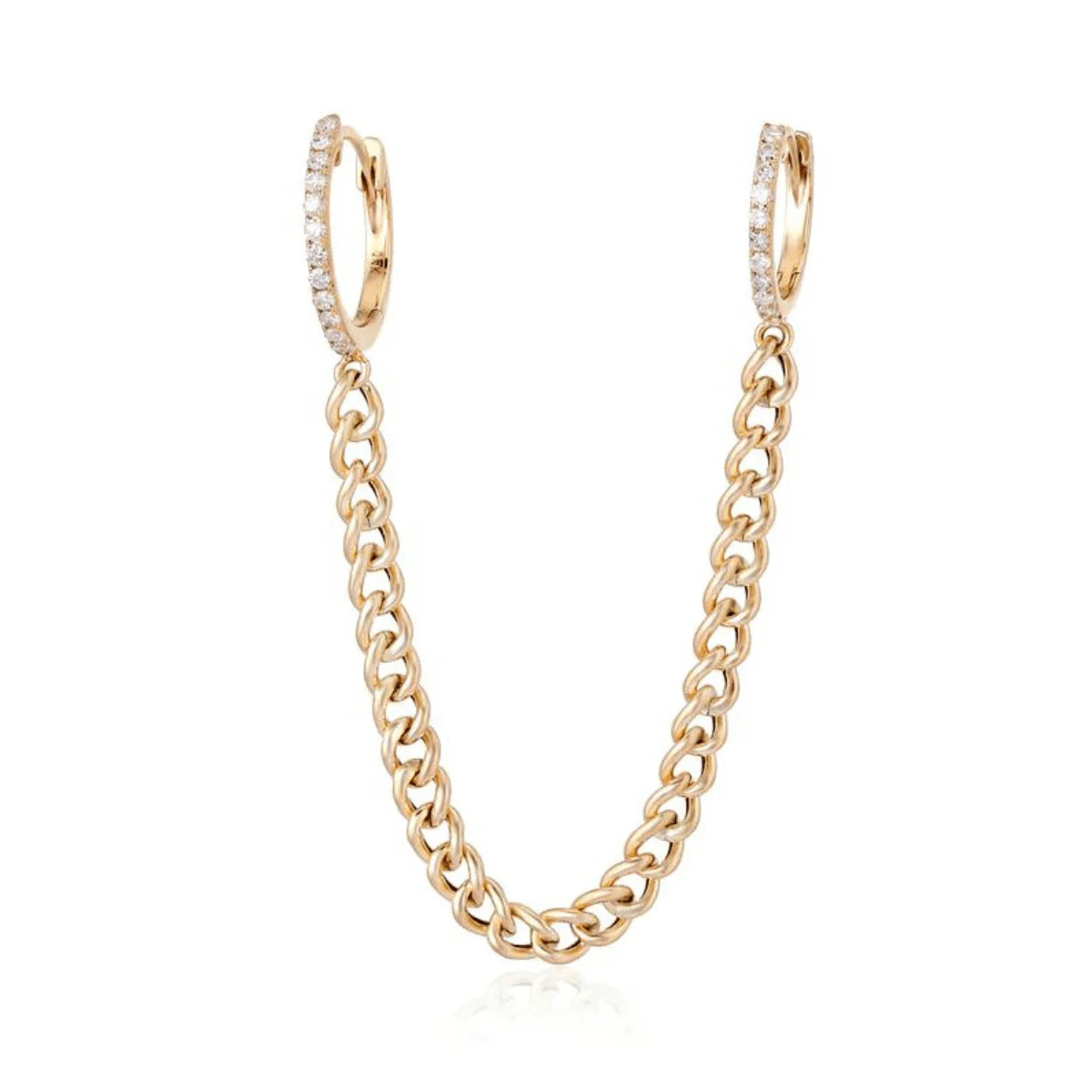 14k Rose Gold Diamond Huggies Cuban Chained Earrings