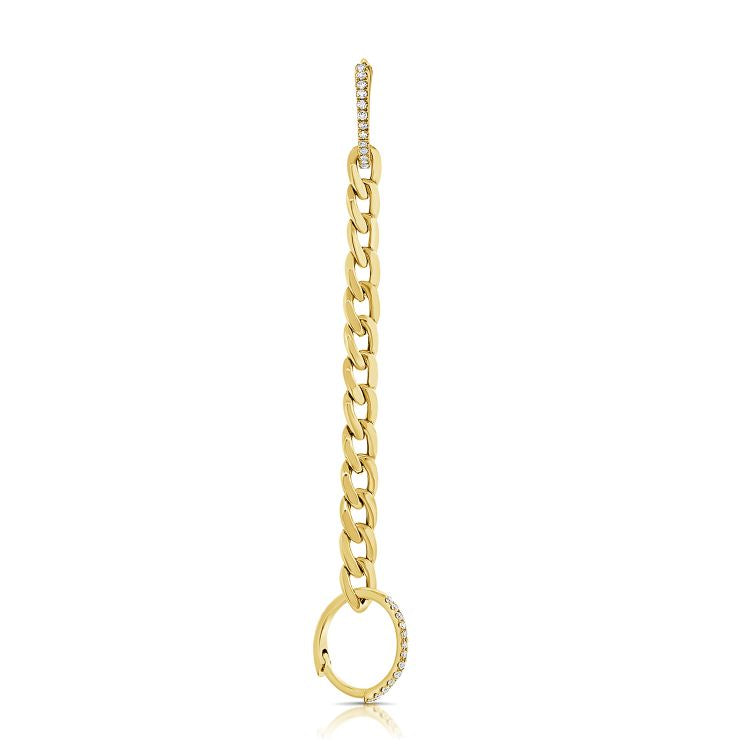 14k Gold Diamond Huggies Cuban Chained Earrings