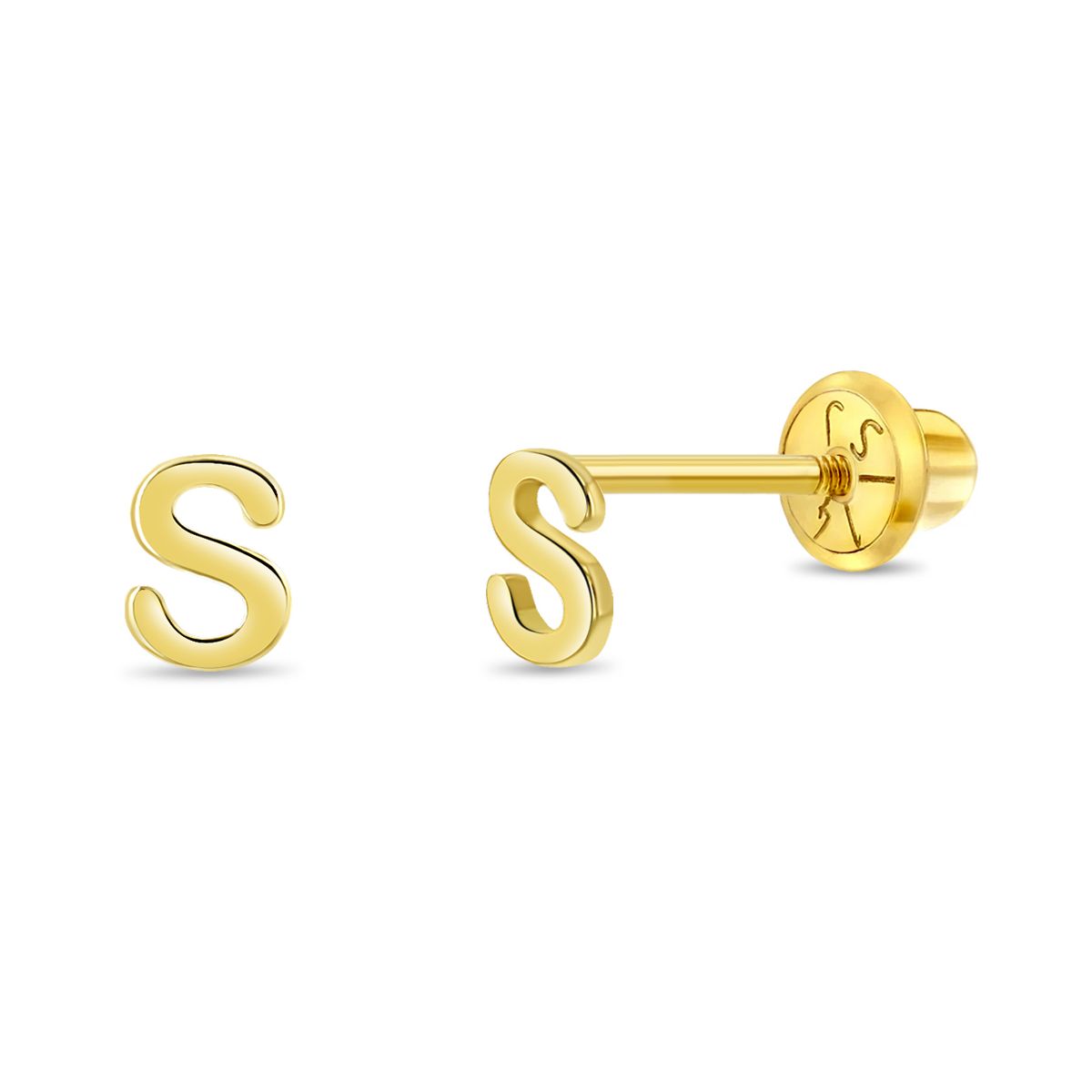 14k Gold Alphabet Screwback Studs