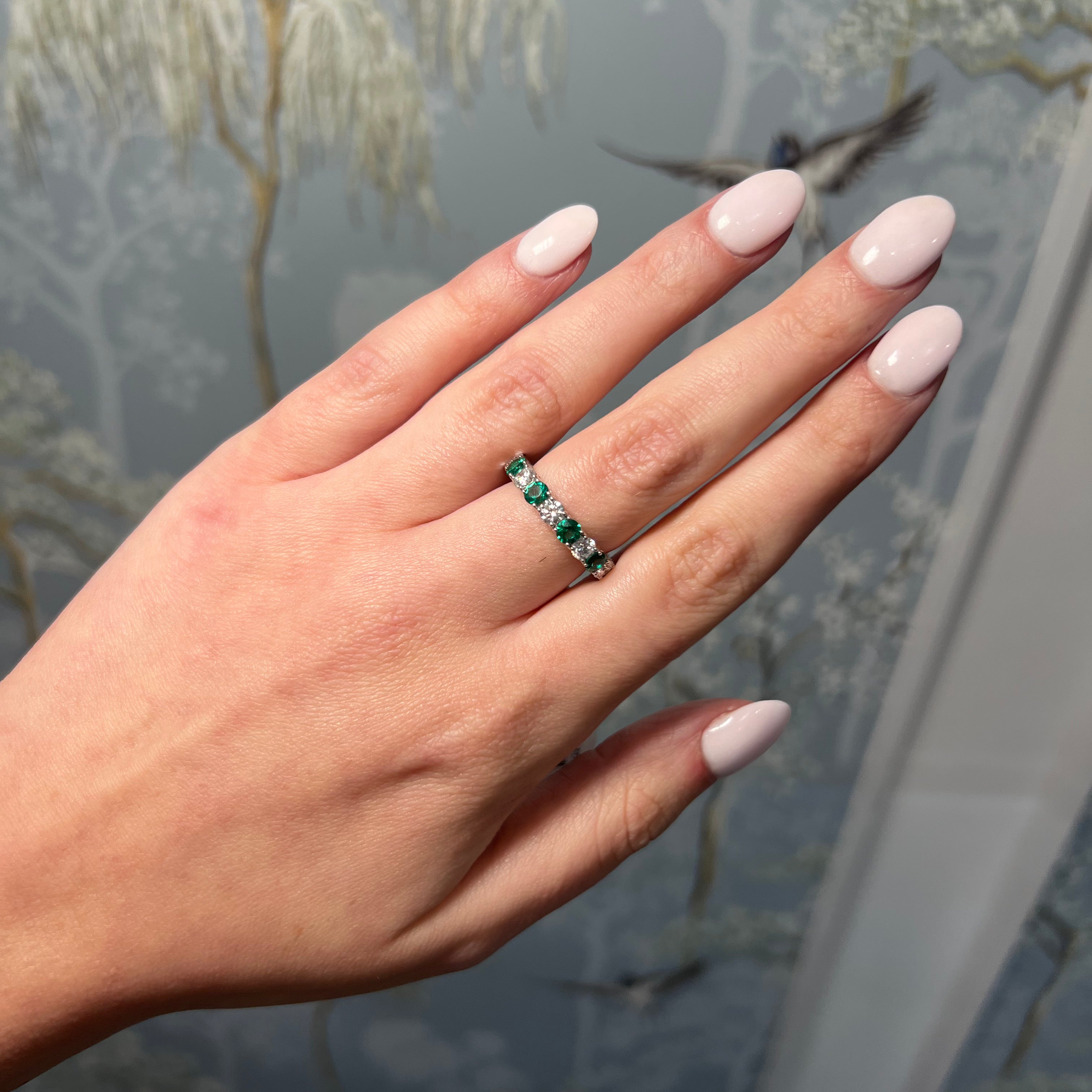 Gemstone and Diamond Halfway Eternity Ring
