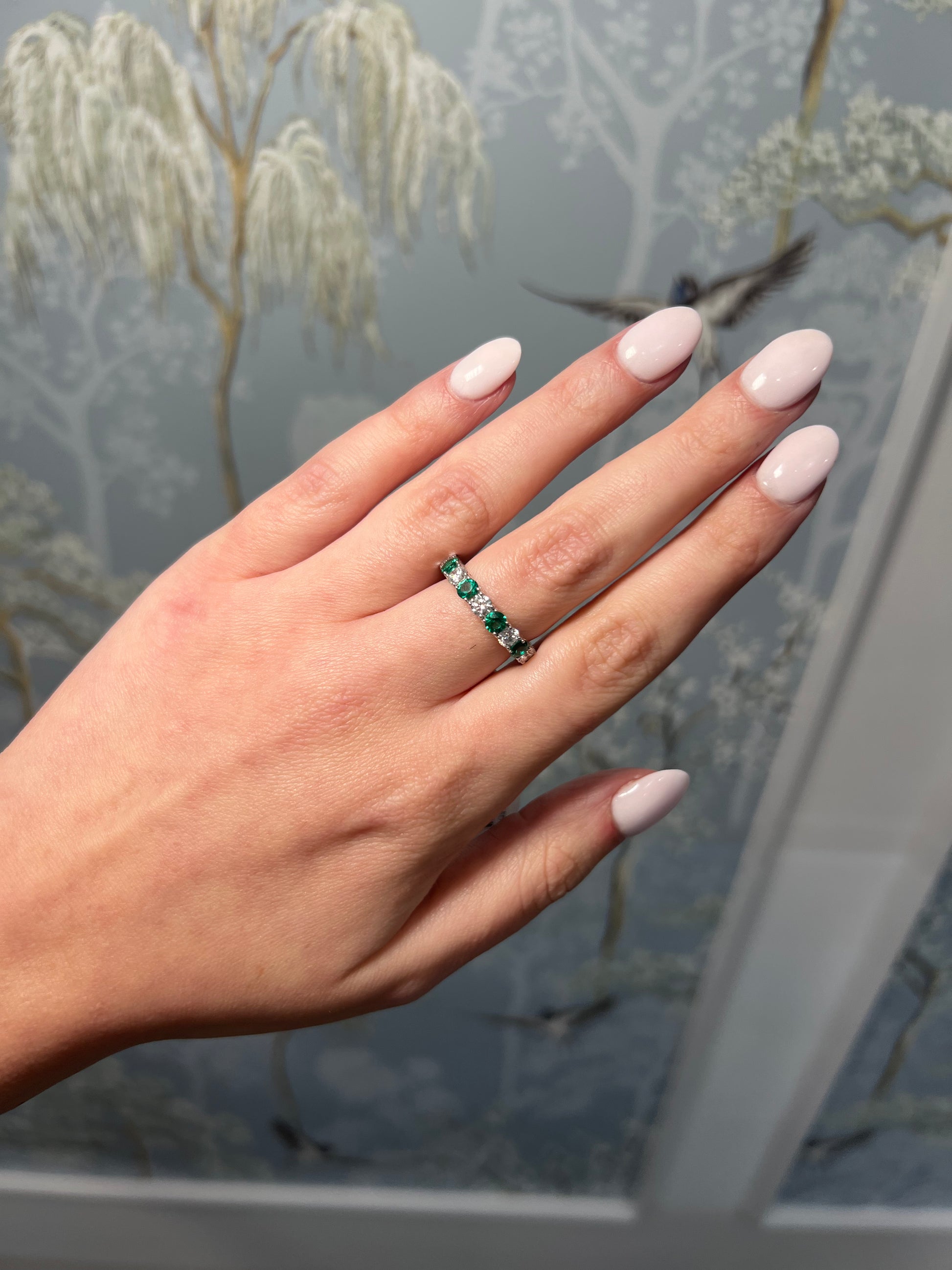 Gemstone and Diamond Halfway Eternity Ring