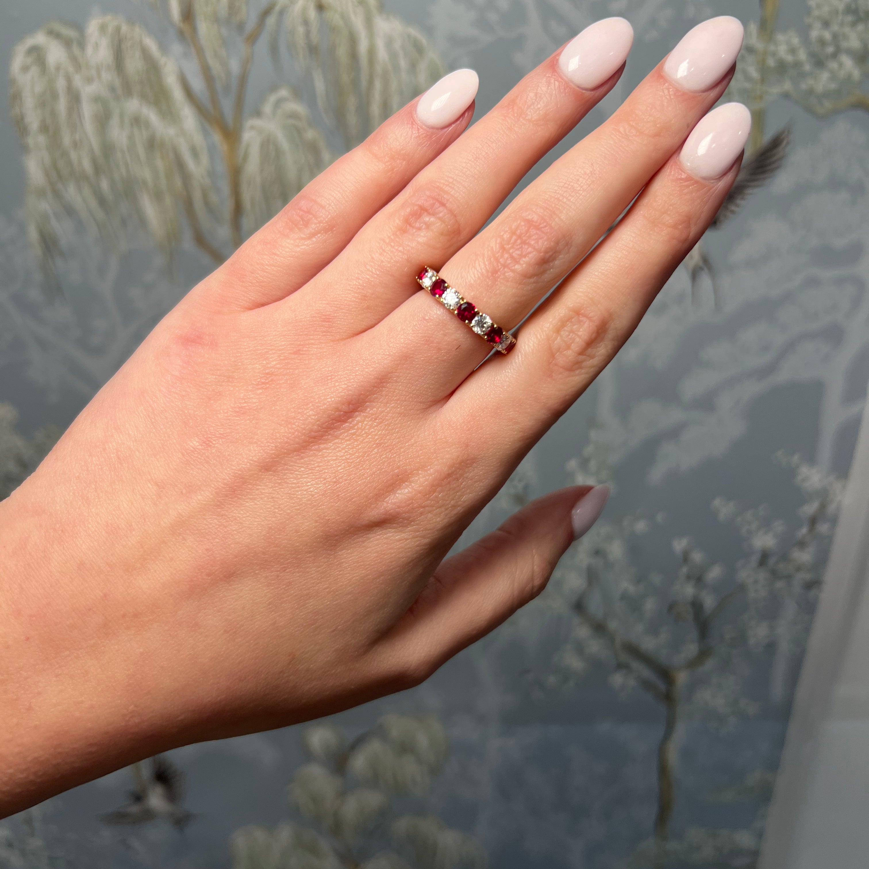 Gemstone and Diamond Halfway Eternity Ring