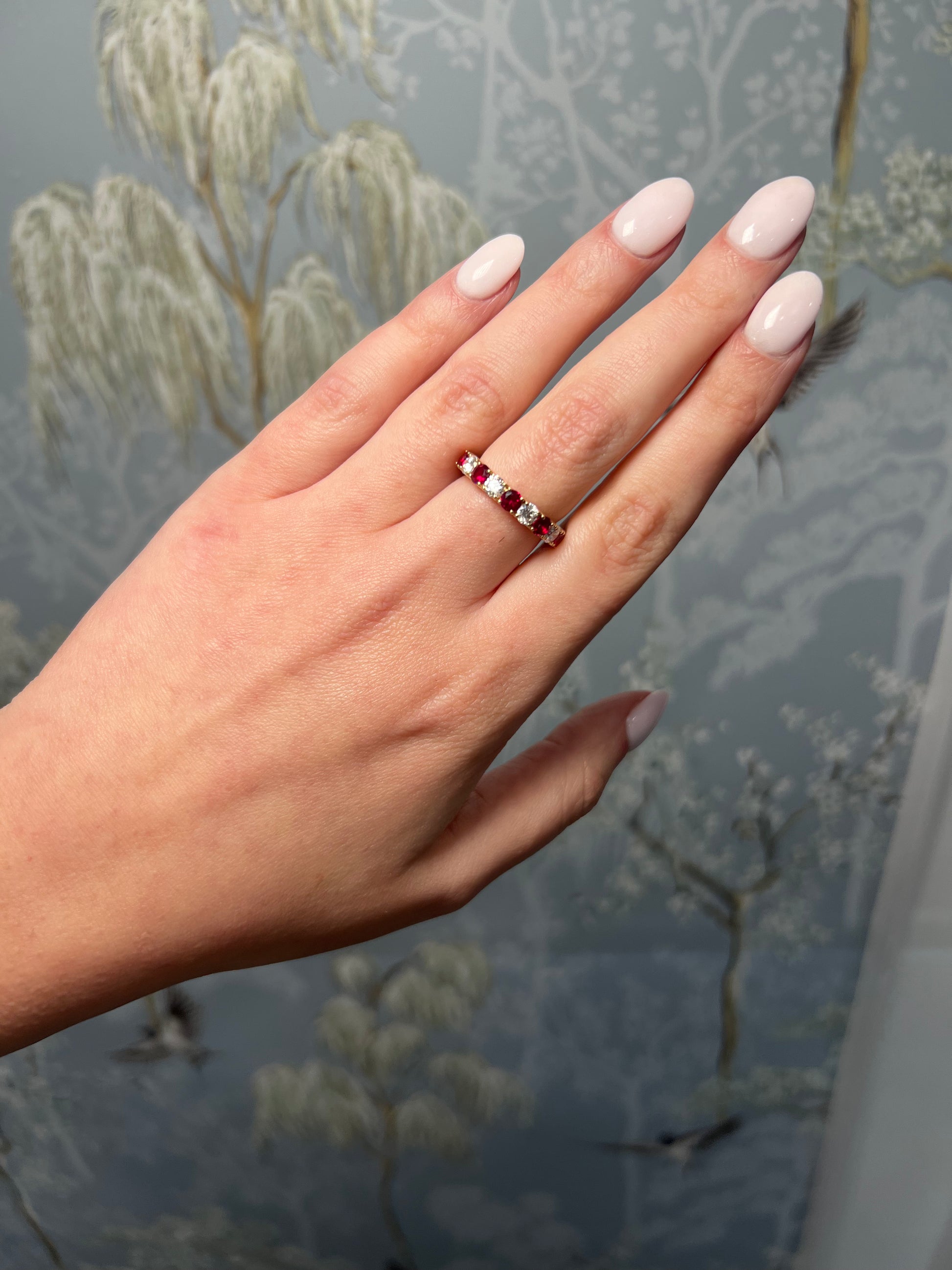 Gemstone and Diamond Halfway Eternity Ring
