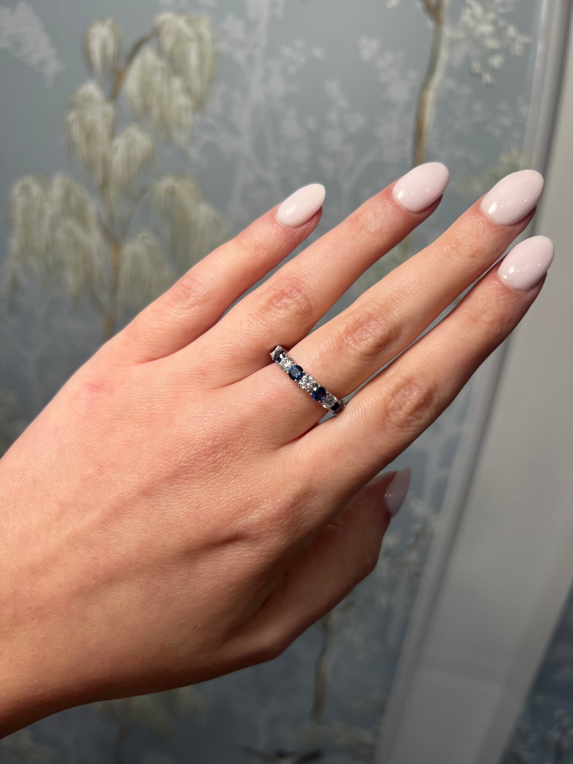 Gemstone and Diamond Halfway Eternity Ring