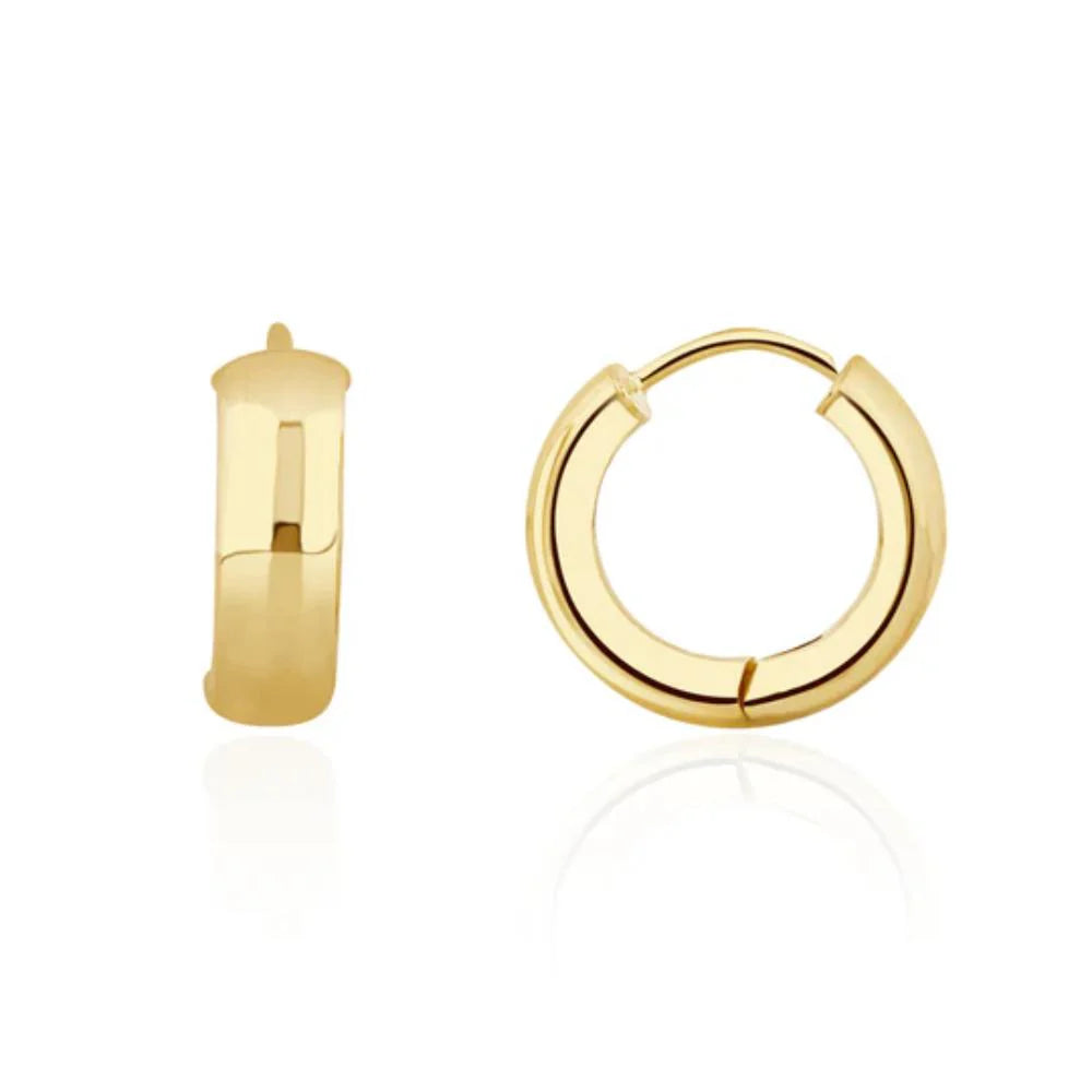 14K Yellow Gold Round Huggies