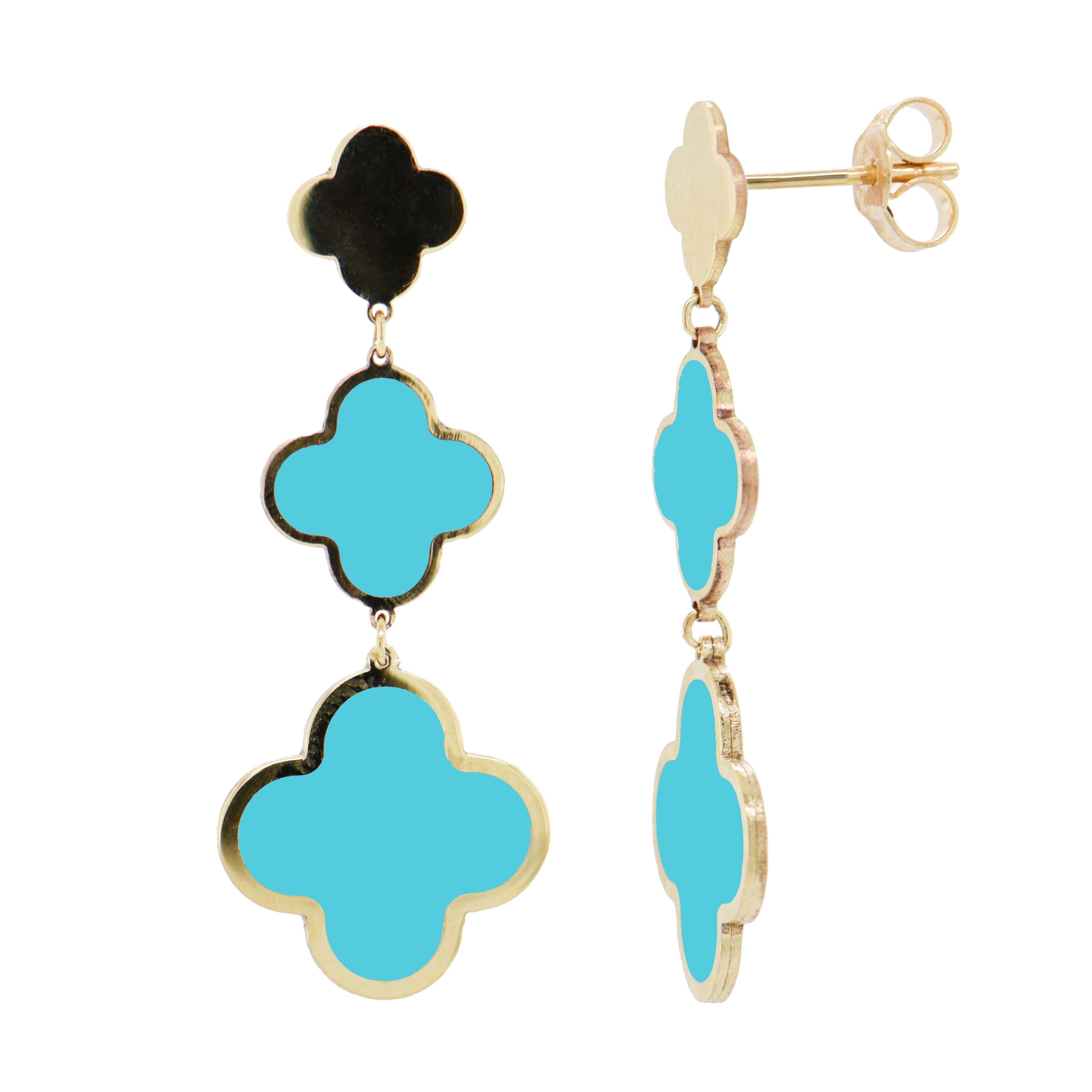 14k Small Triple Clover Hanging Earring