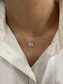 Bezel Set 3ct Emerald Diamond Necklace