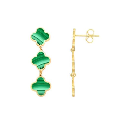 14k Gold Triple Clover Hanging Earrings