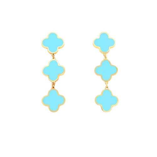 14k Gold Triple Clover Hanging Earrings