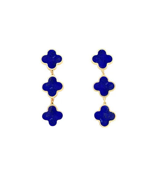 14k Gold Triple Clover Hanging Earrings