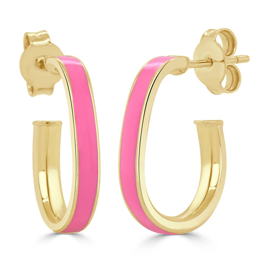 14k Pink Enamel Oval Hoops