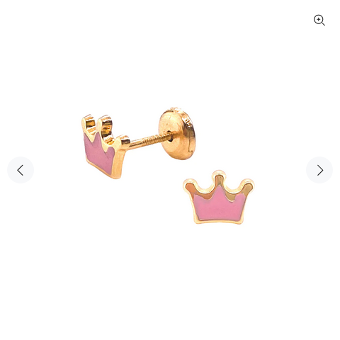 14k Pink Enamel Crown Baby Studs