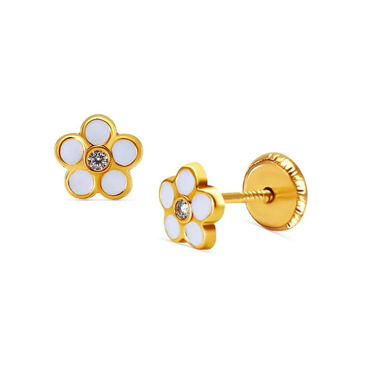 14k Enamel Flower Stud