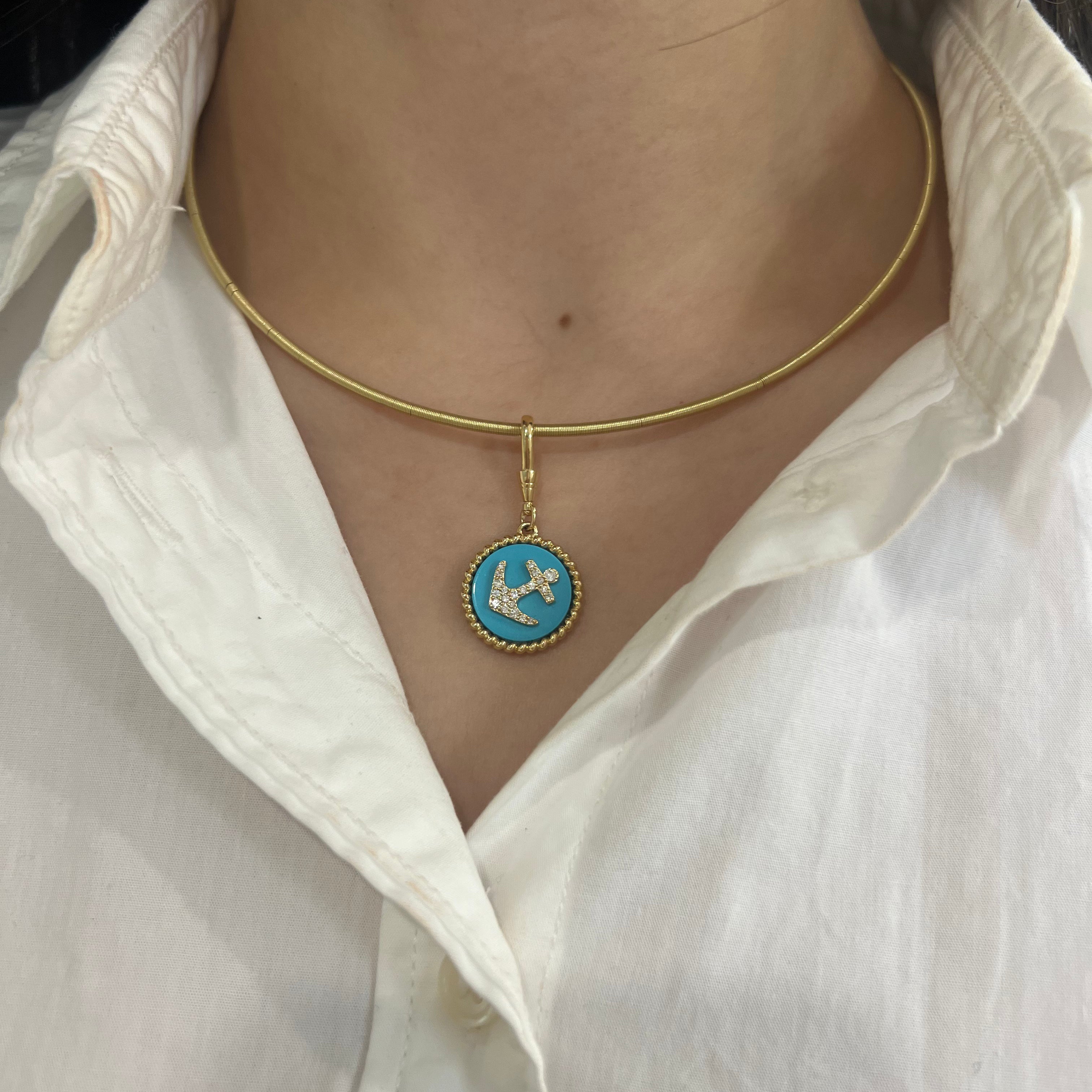 14k Gold Turquoise Anchor Charm