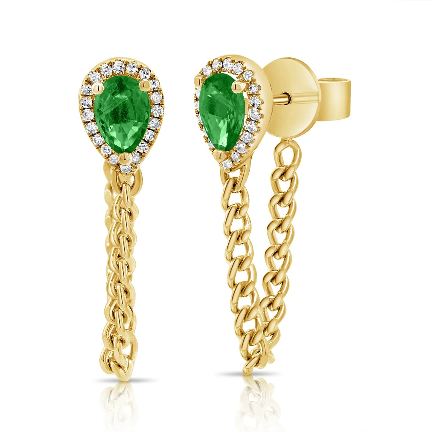 14k Gold Emerald Cuban Chain Earrings