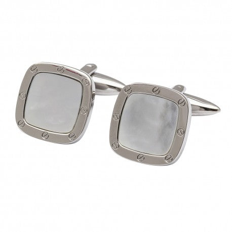 14k White Gold Mother of Pearl Square Cufflinks