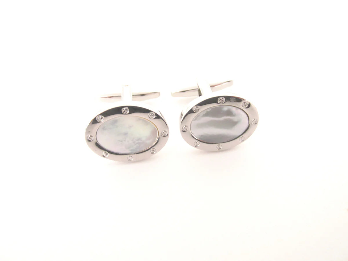 14k White Gold Mother of Pearl Round Cufflinks