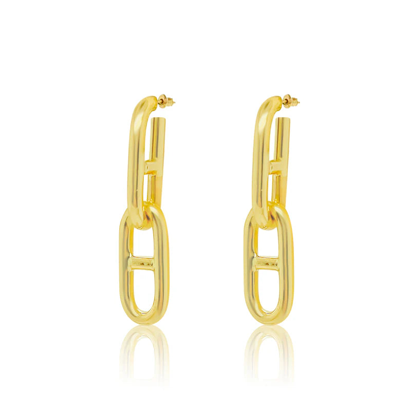 14k Mixed Link Oval Dangle Hoops in Yellow Gold