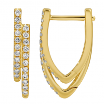 14k Yellow Gold Double Line Diamond Hoop Earrings