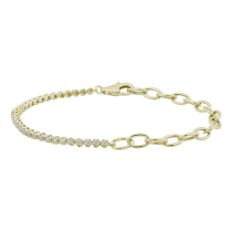 14K Yellow Gold Half Link Chain & Half Diamond Tennis Bracelet