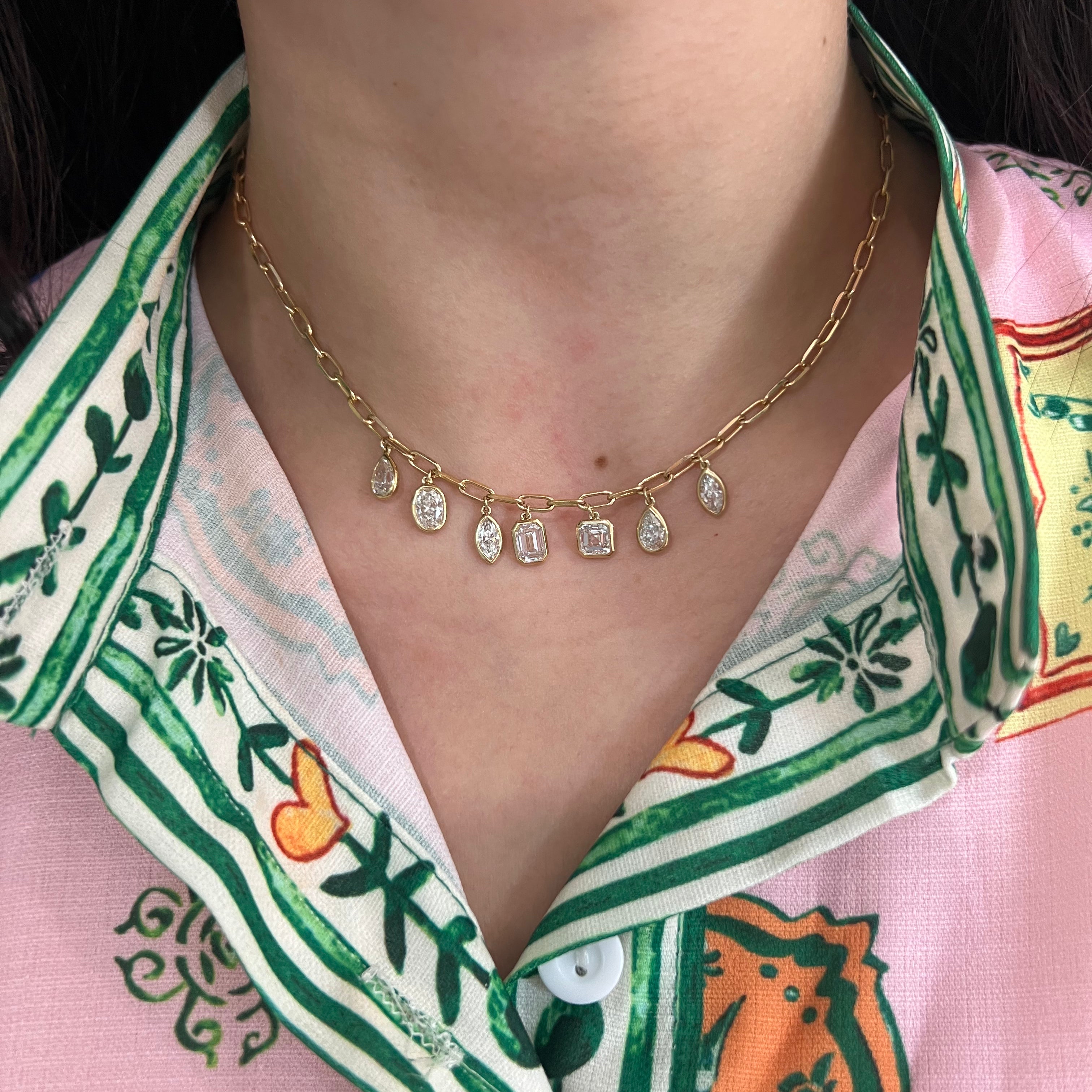 Bezel Mixed Shape Lab Charm Necklace