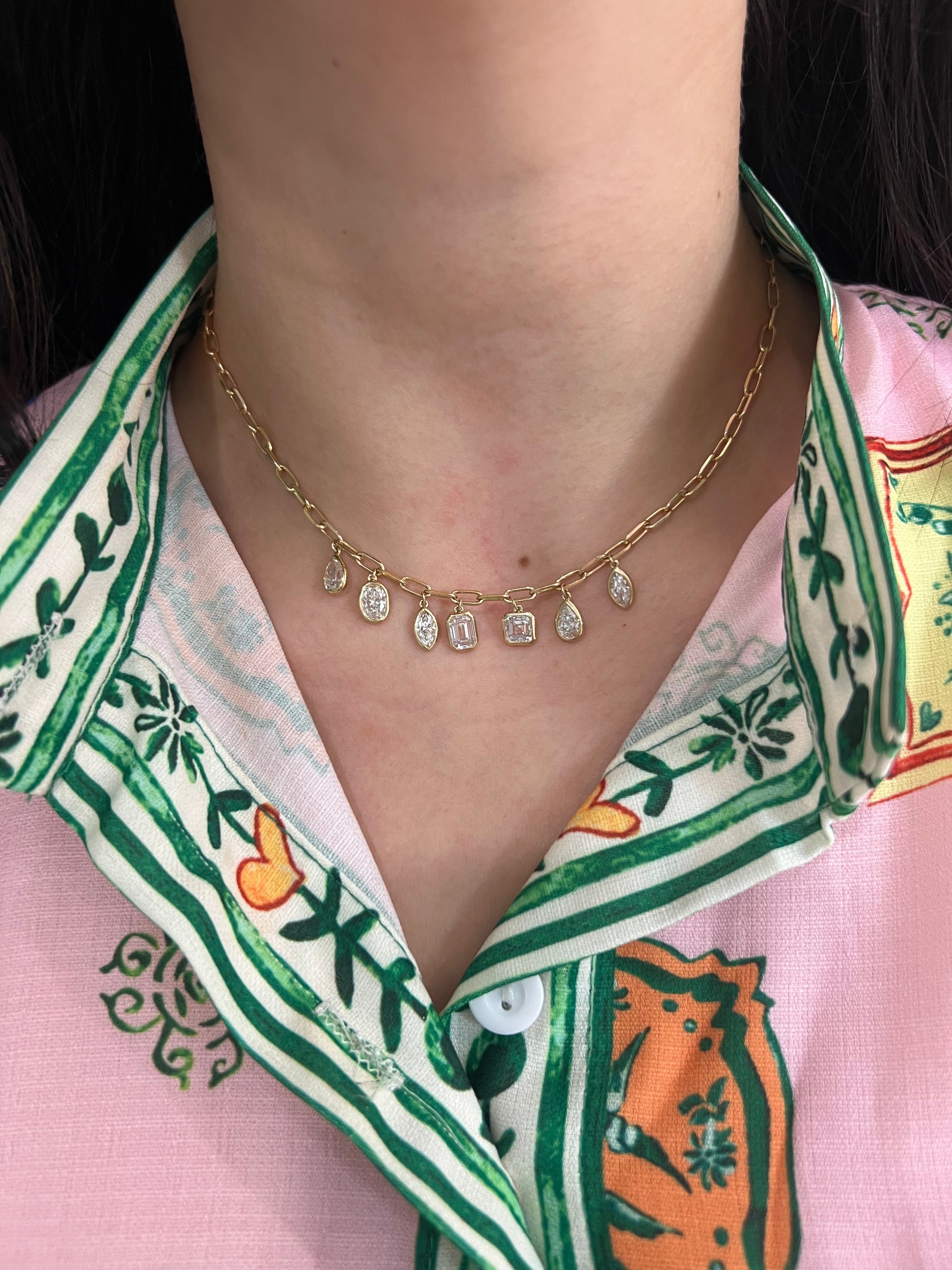 Bezel Mixed Shape Lab Charm Necklace