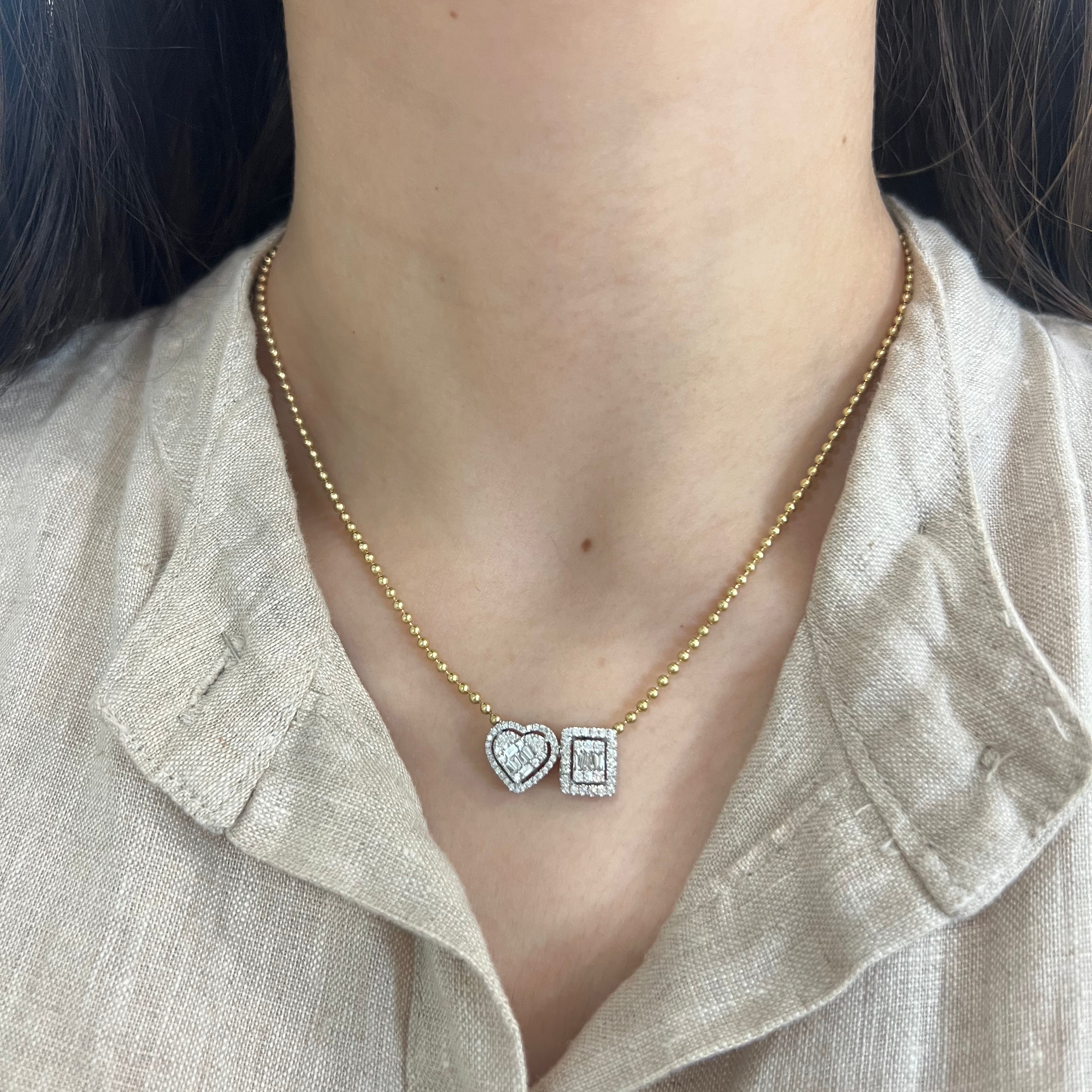 Diamond Heart and Rectangle on Ball Chain