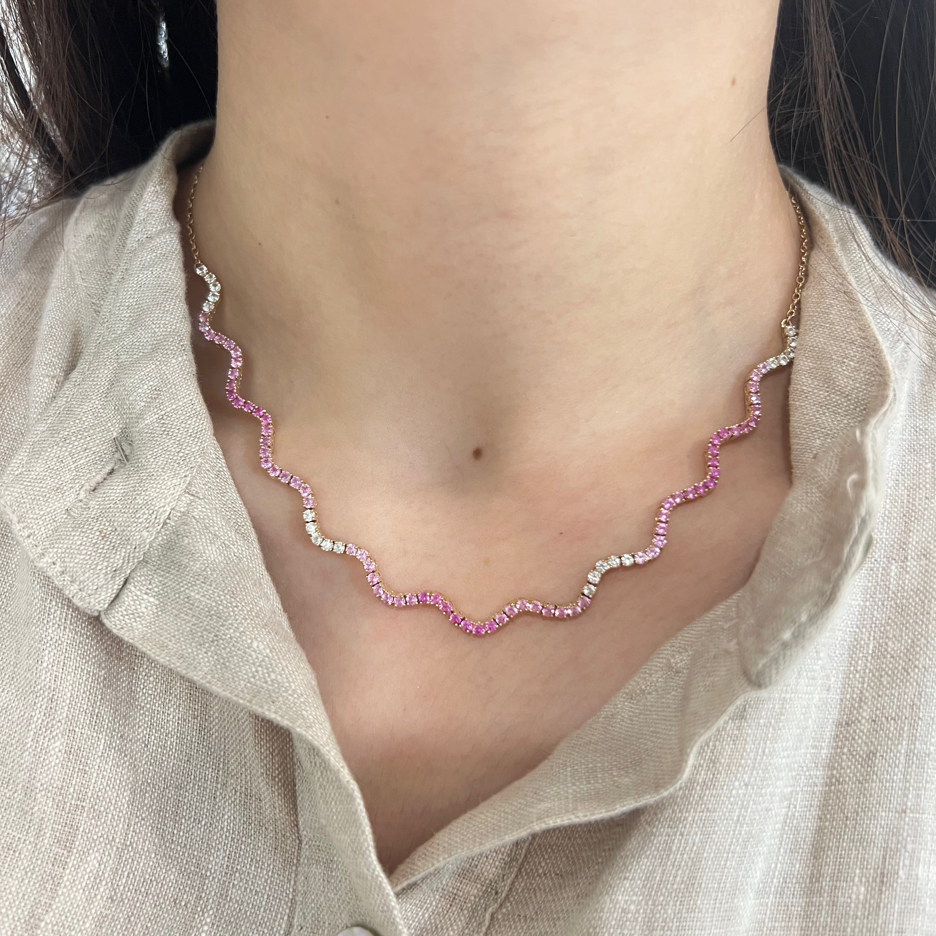 Pink Sapphire Ombré Wave Necklace