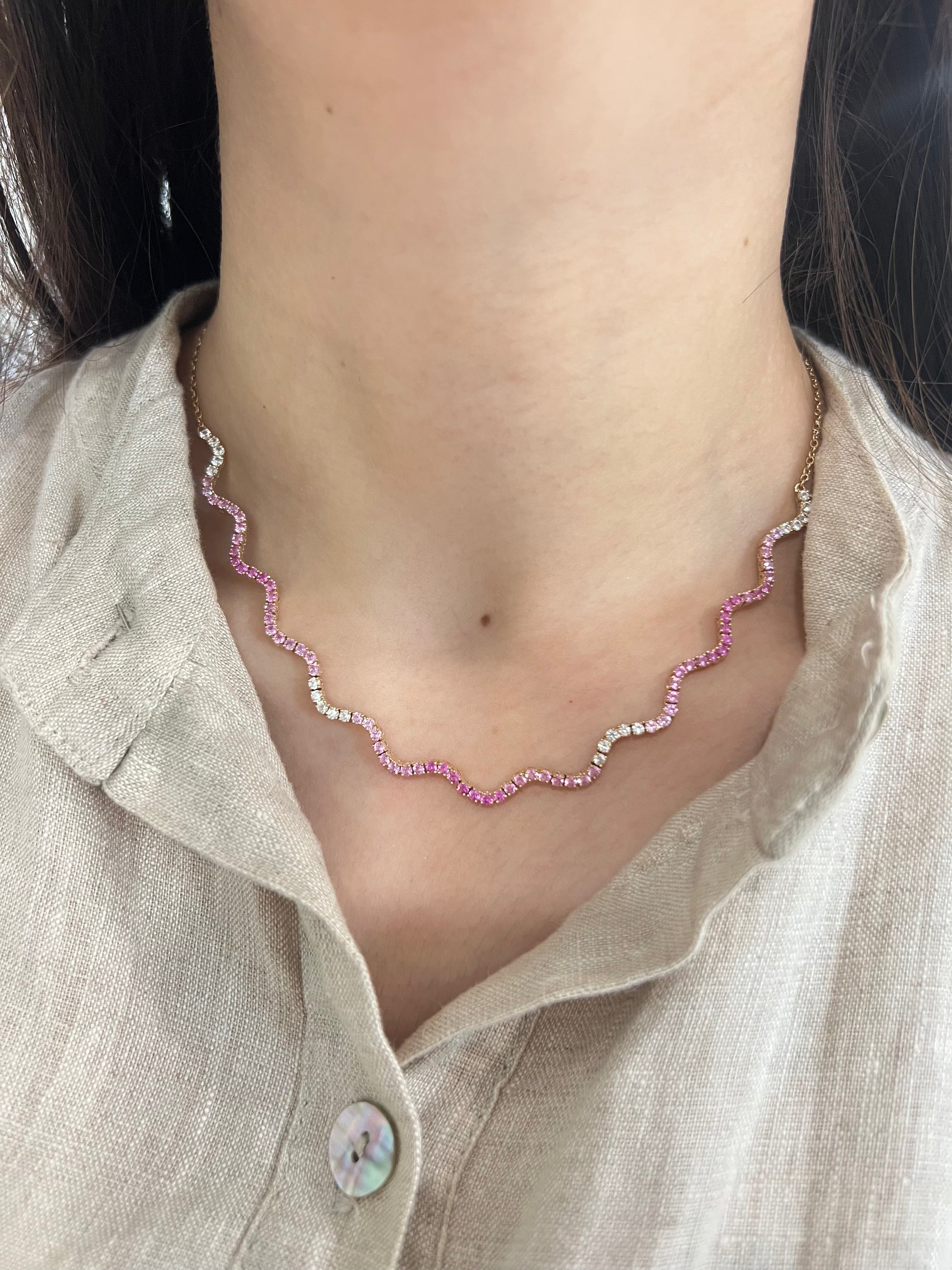 Pink Sapphire Ombré Wave Necklace