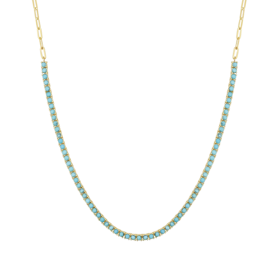 14k yellow gold turquoise necklace on a paper clip chain