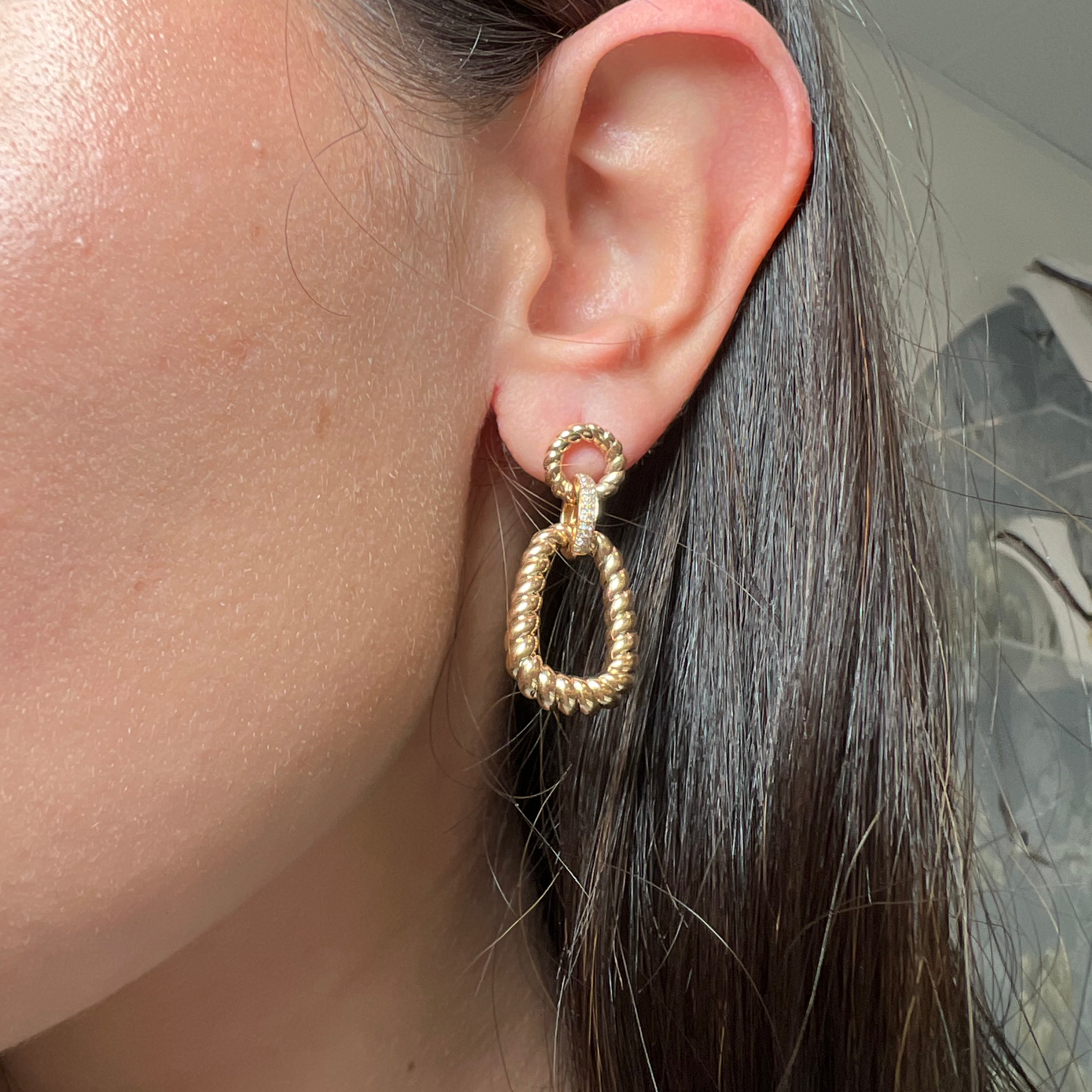 14K Yellow Gold Diamond Link Drop Earrings
