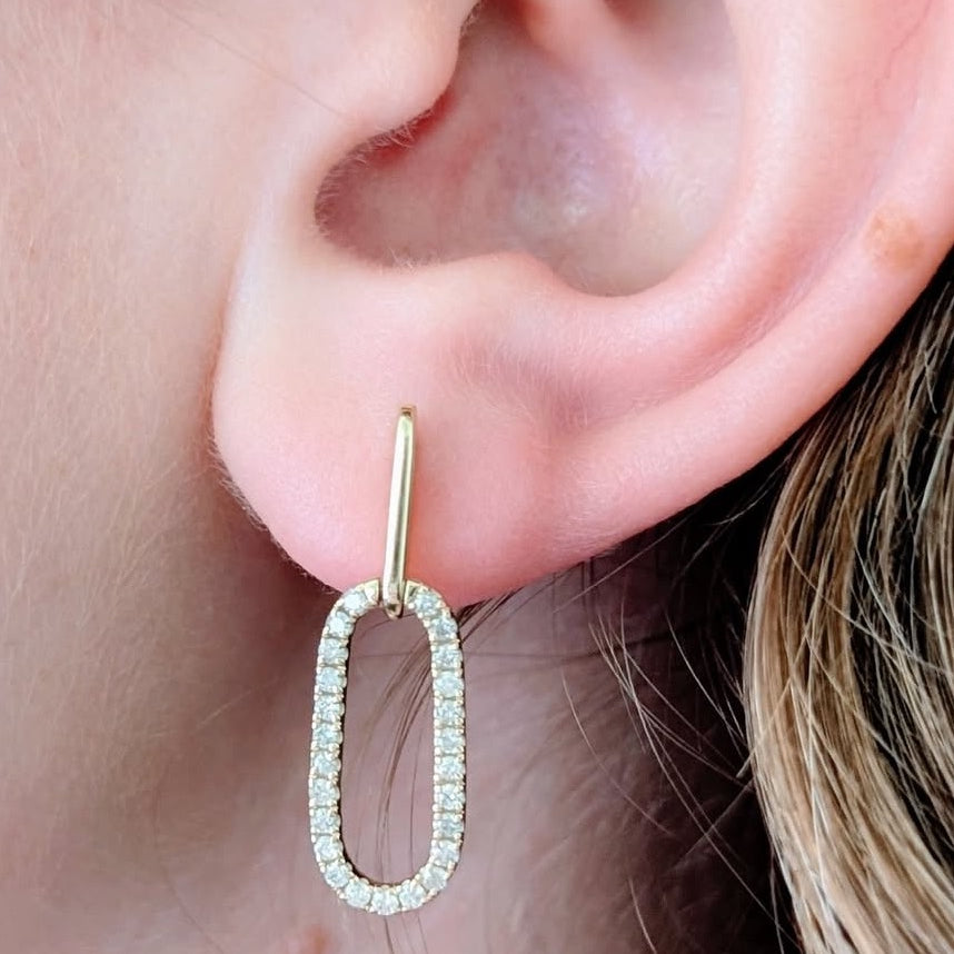 14k Gold and Diamond Drop Link Earrings