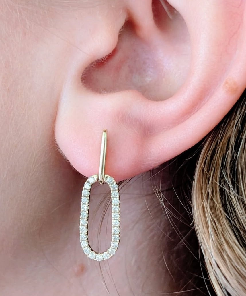 14k Gold and Diamond Drop Link Earrings