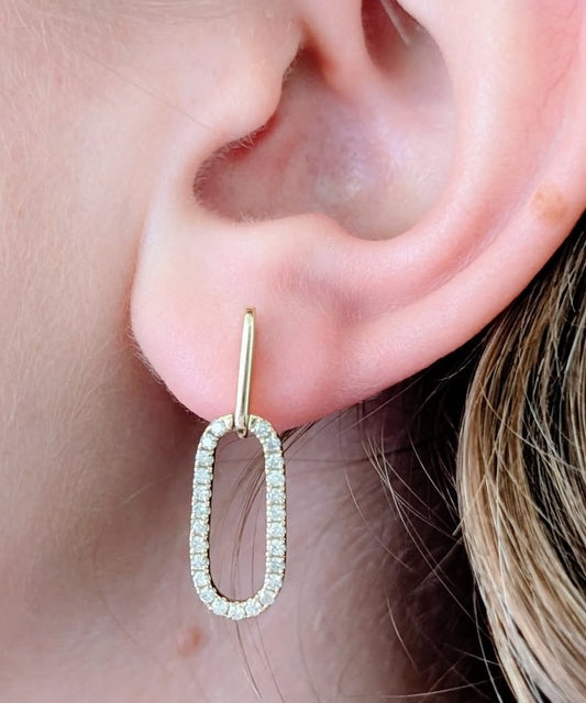 14k Gold and Diamond Drop Link Earrings