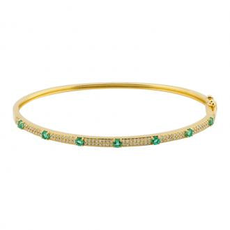 14k Yellow Gold Emerald Diamond Bangle