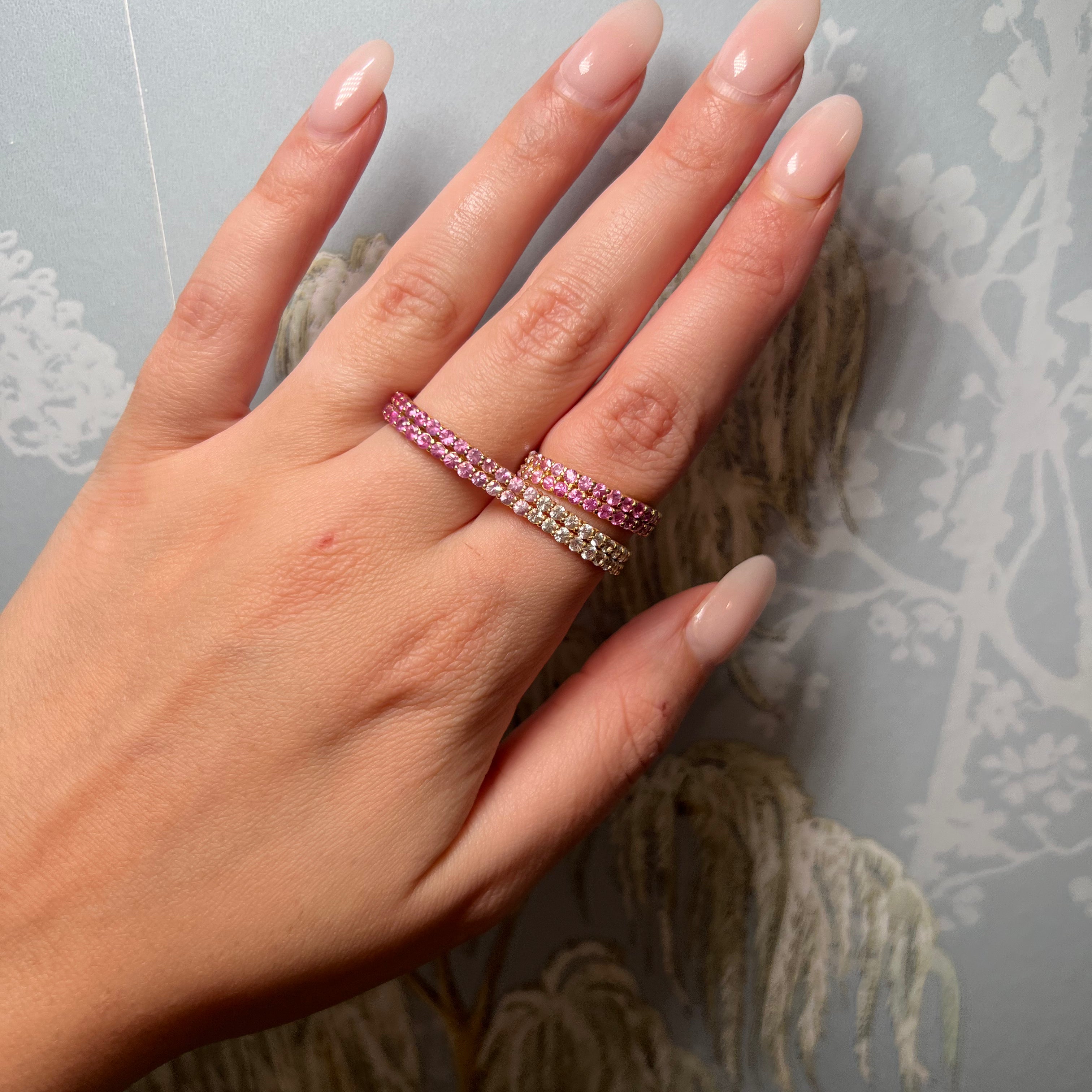 Pink Sapphire and Diamond ombré double ring
