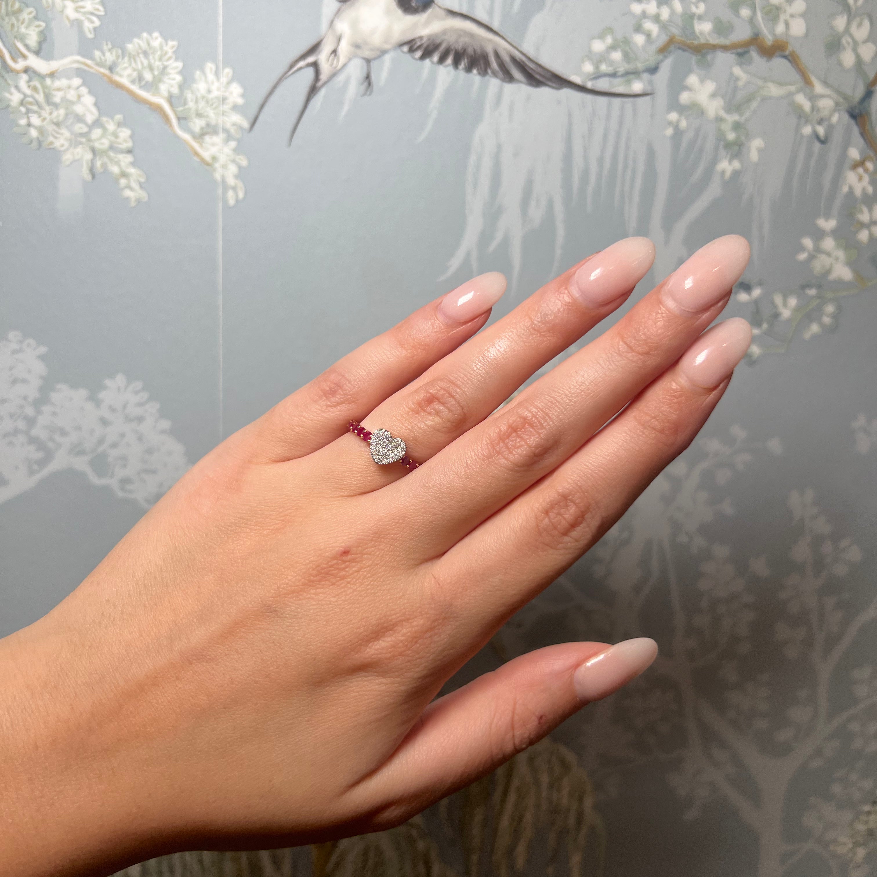 Diamond Heart with Ruby Band Ring