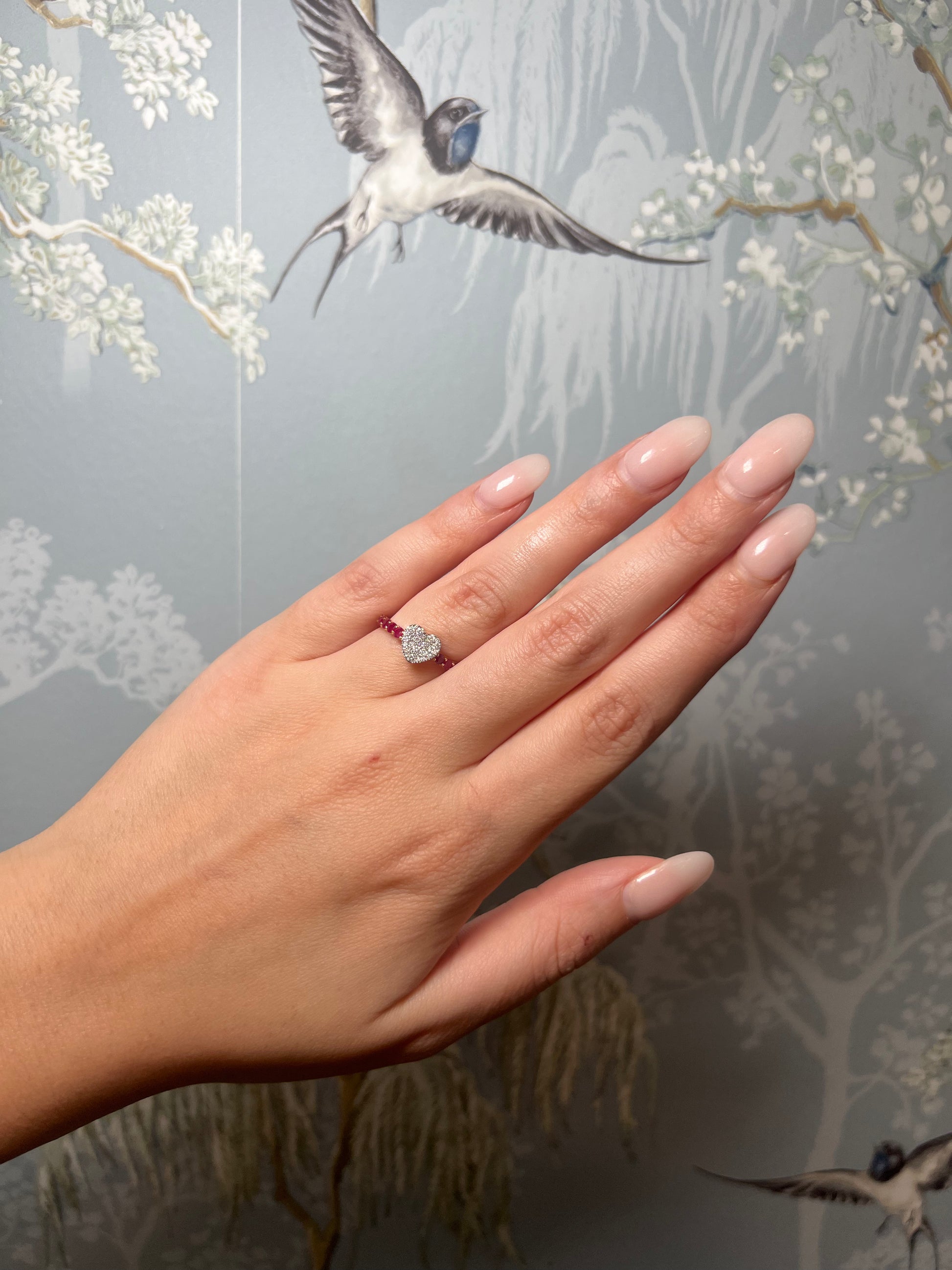 Diamond Heart with Ruby Band Ring