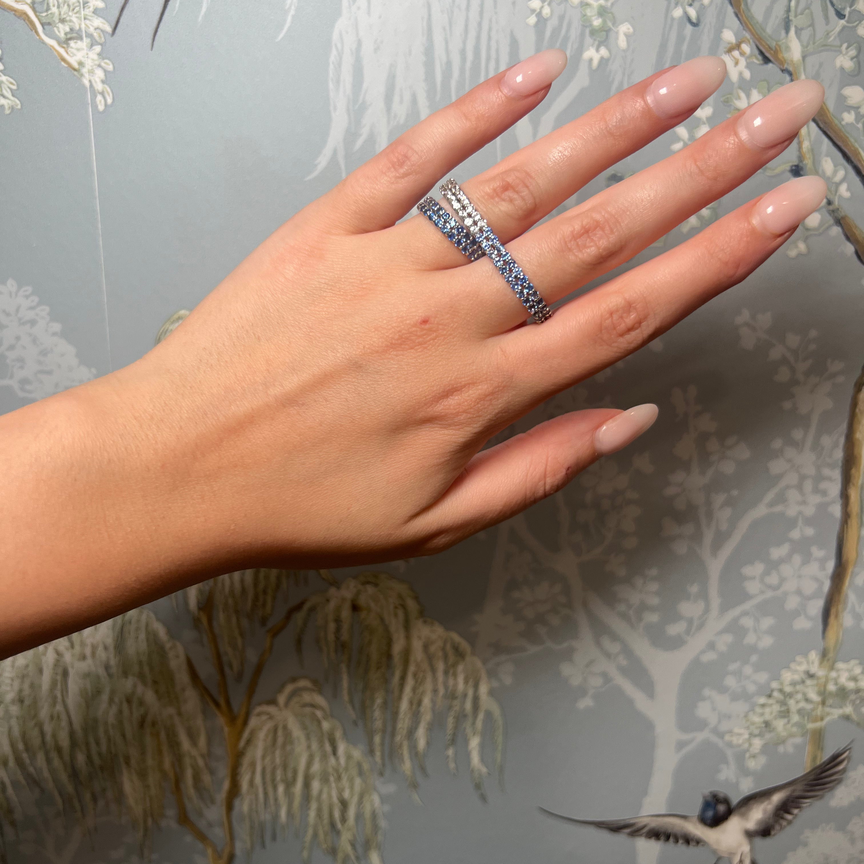 Ombré Blue Sapphire and Diamond Double Ring