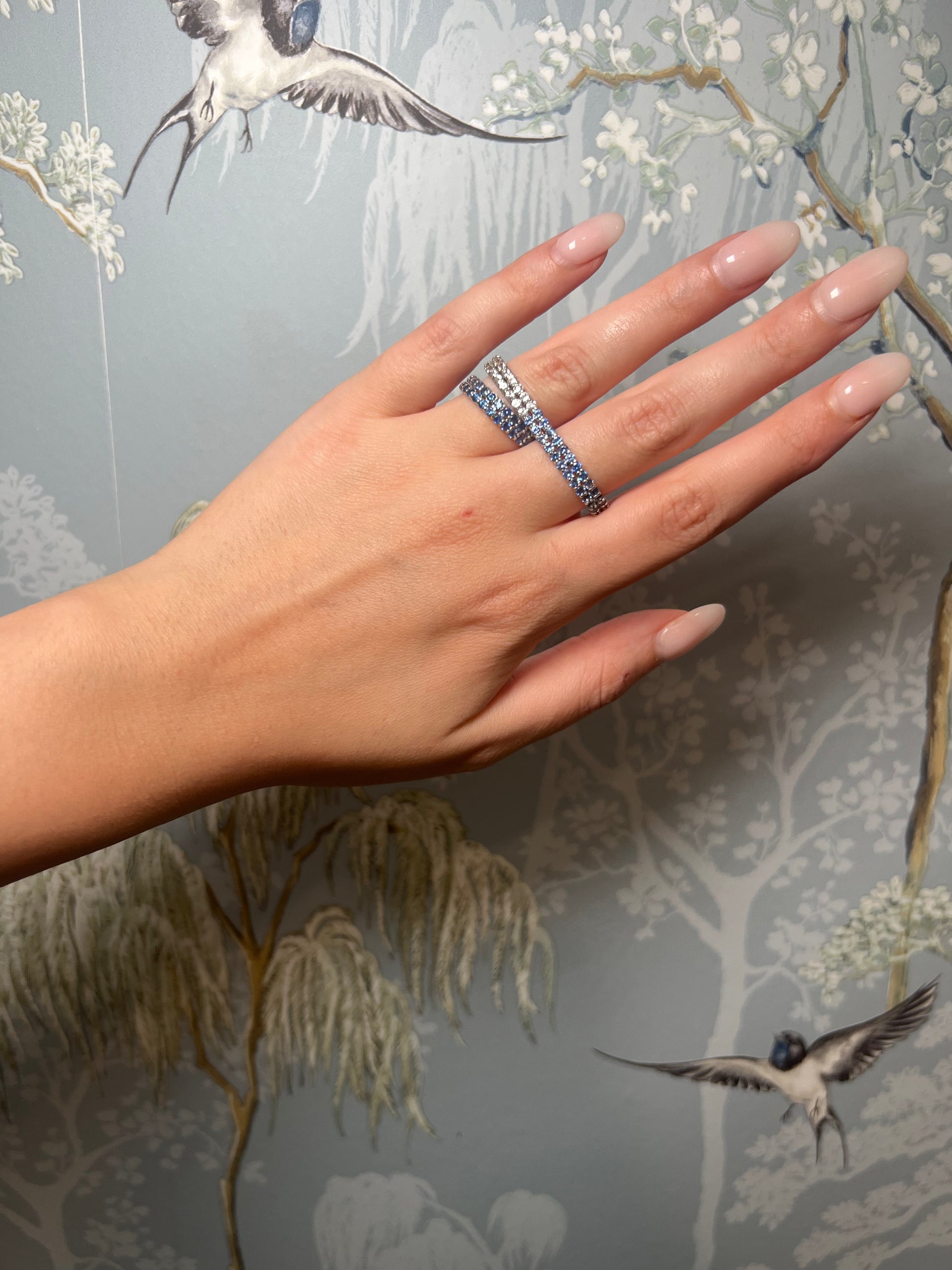Ombré Blue Sapphire and Diamond Double Ring