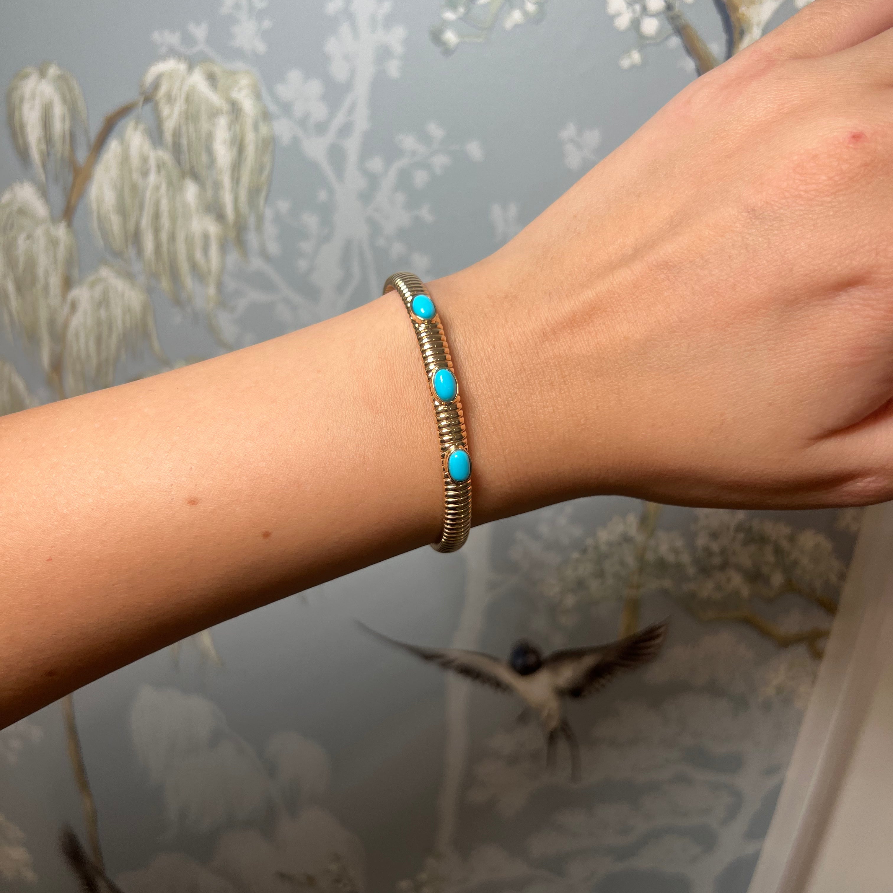 14k Yellow Gold and Turquoise Bangle