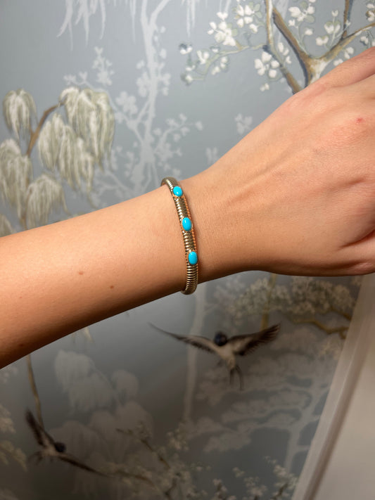 14k Yellow Gold and Turquoise Bangle
