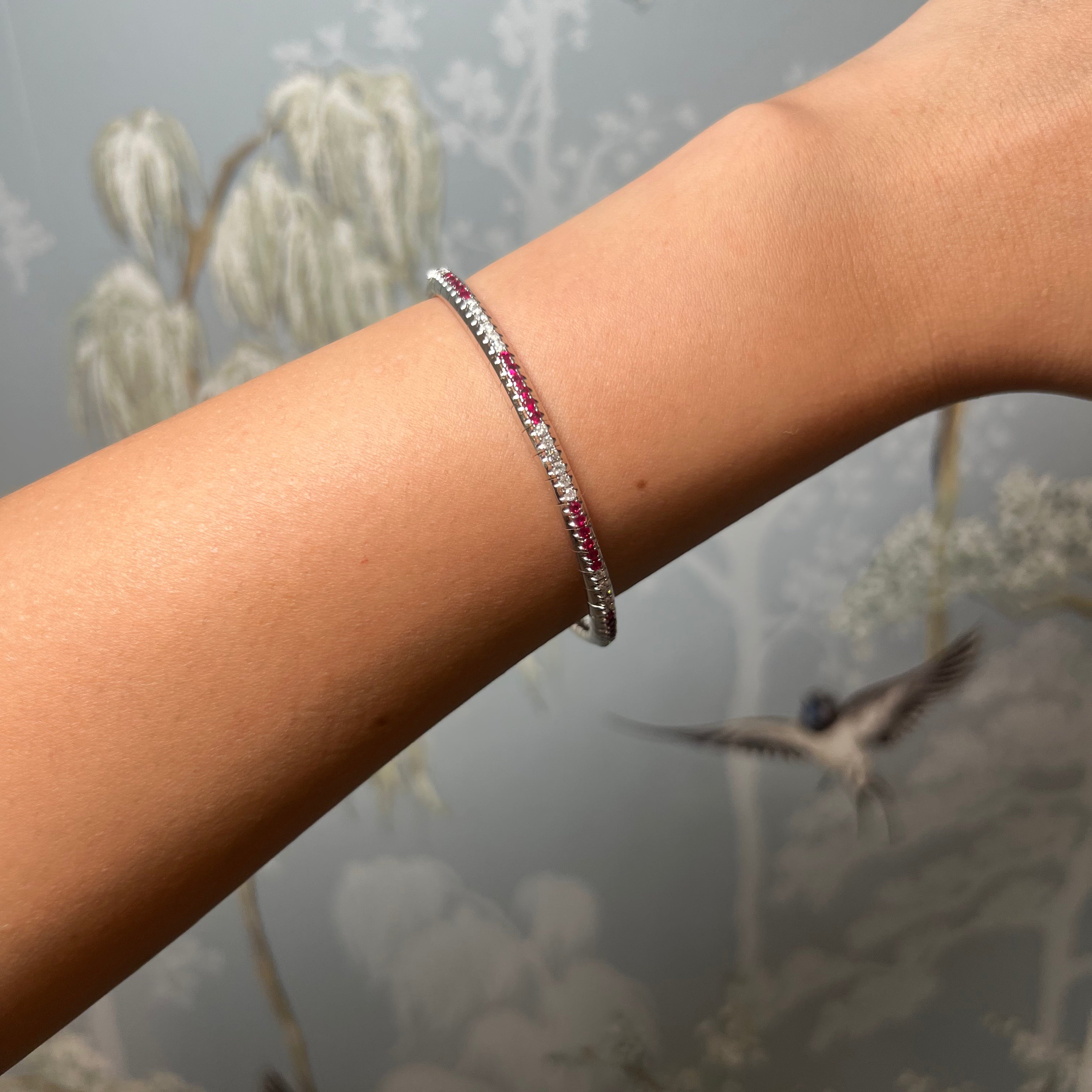 Ruby and diamond flex bangle