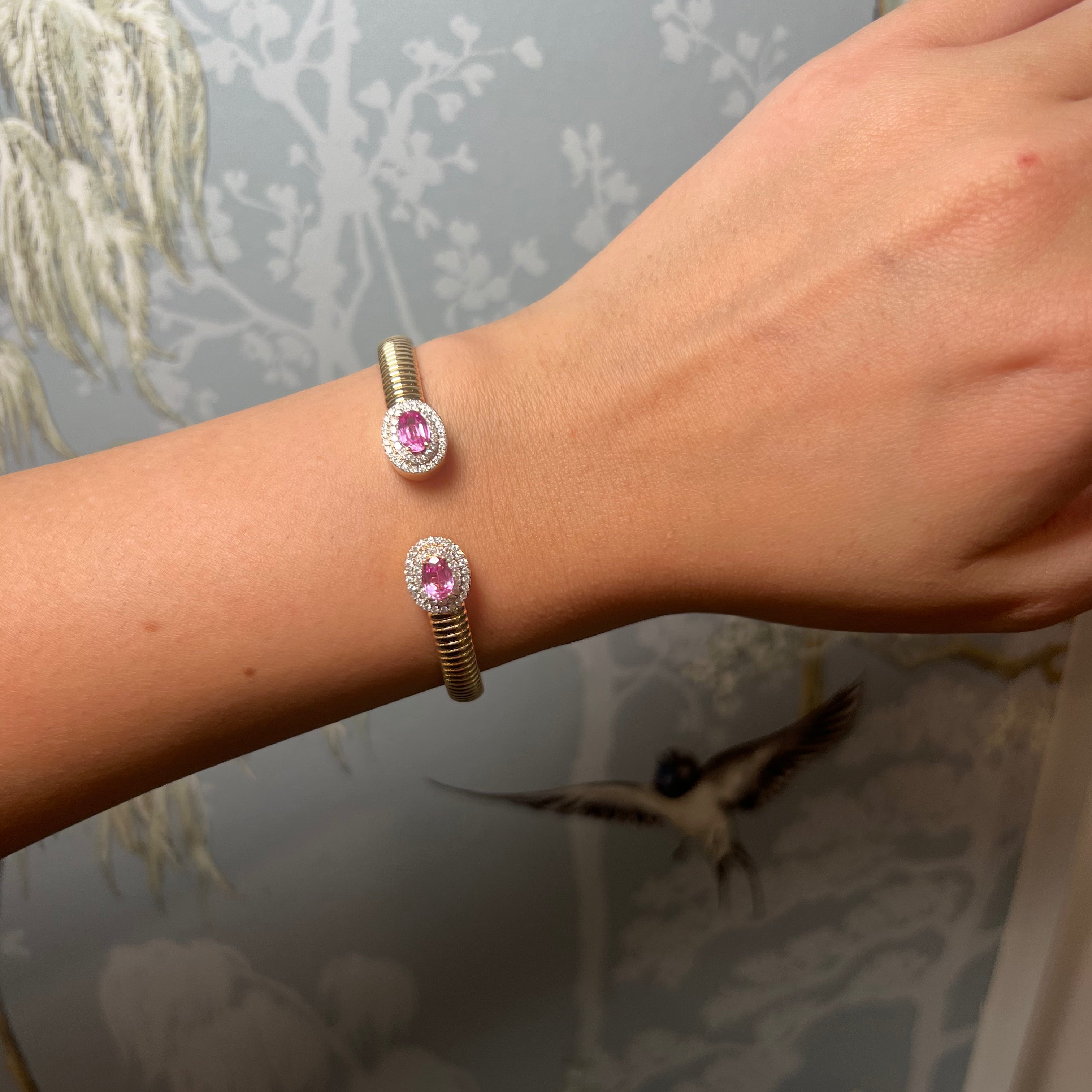 Pink Sapphire and Diamond Cuff Bangle