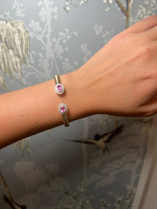 Pink Sapphire and Diamond Cuff Bangle