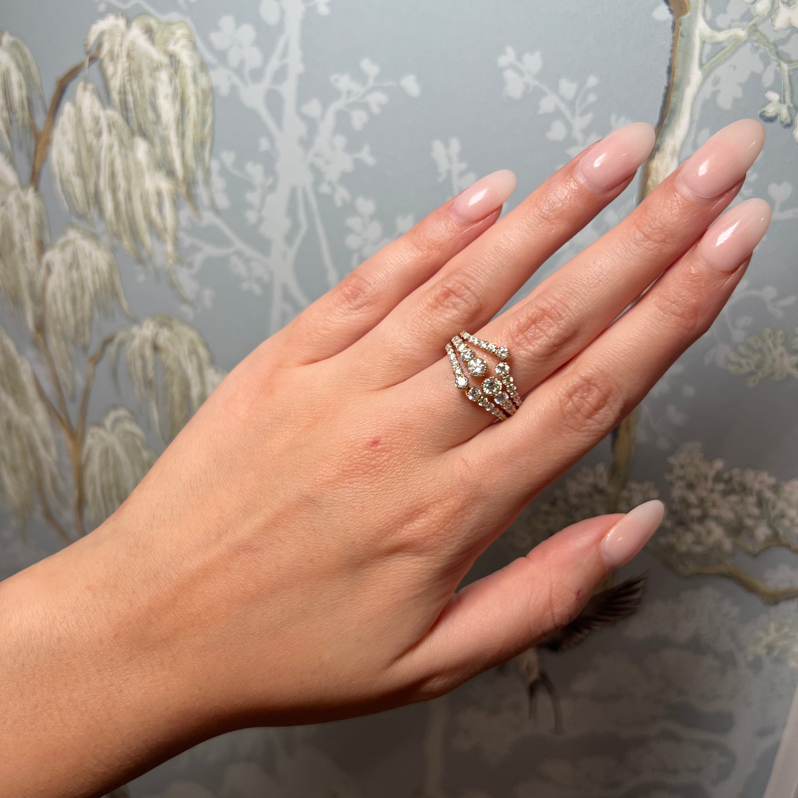 3 stack lab yellow gold diamond ring
