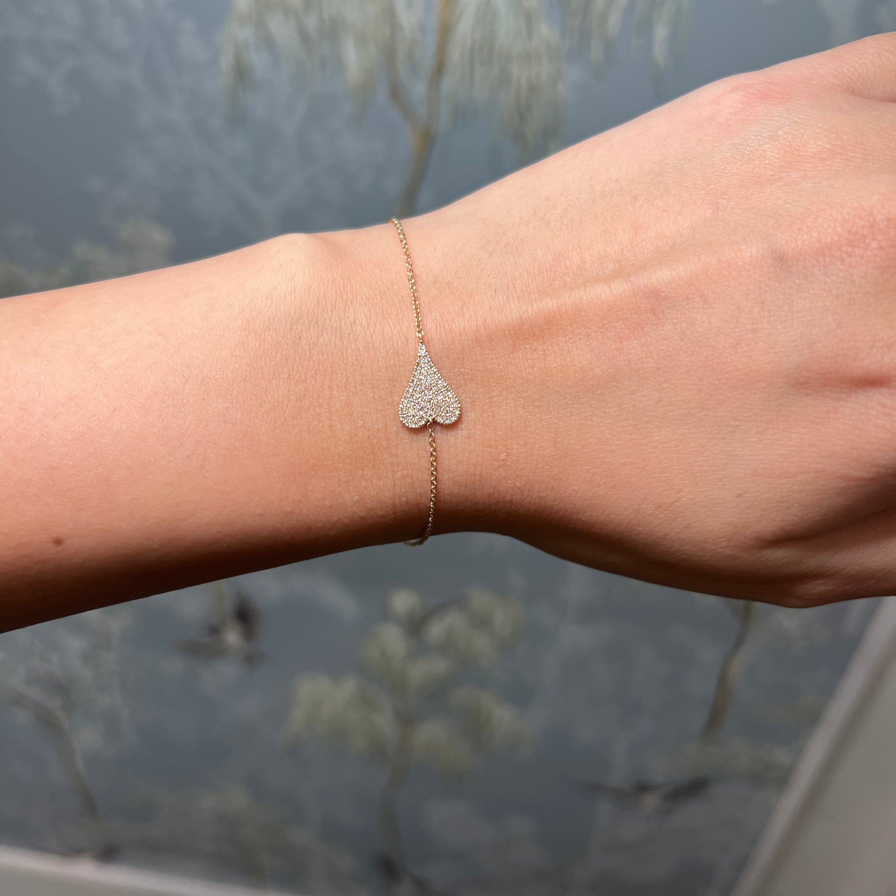 14k Yellow Gold and Diamond heart bracelet