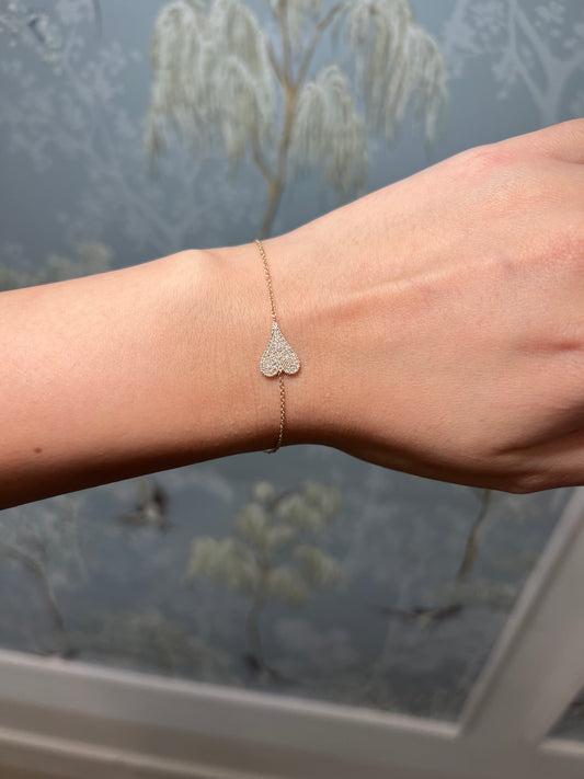 14k Yellow Gold and Diamond heart bracelet