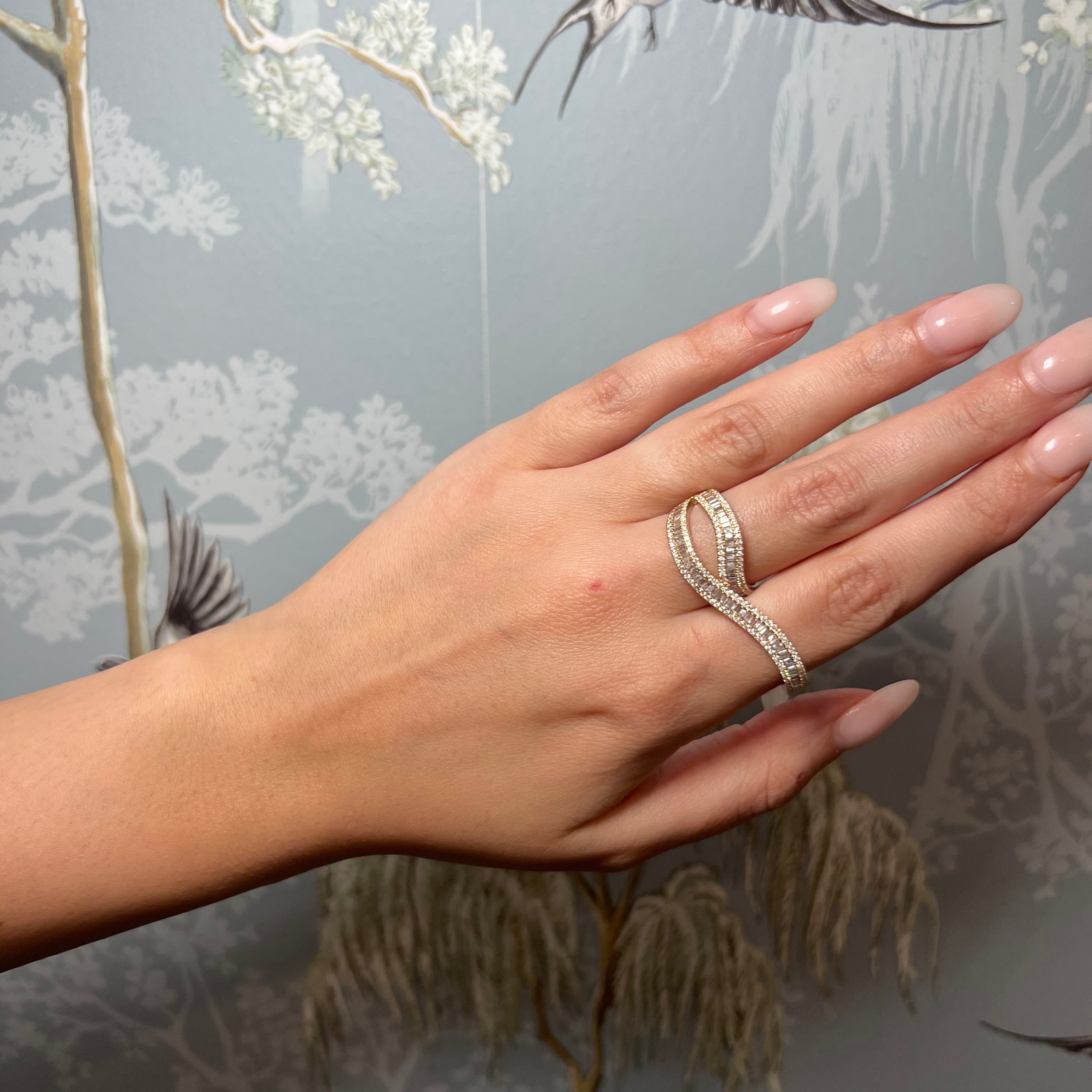 14k Yellow Gold Baguette Diamond Double Ring
