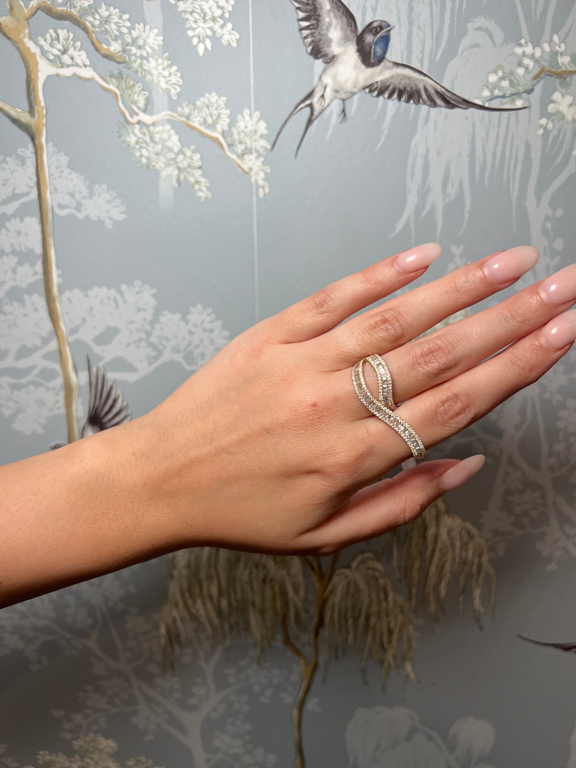 14k Yellow Gold Baguette Diamond Double Ring